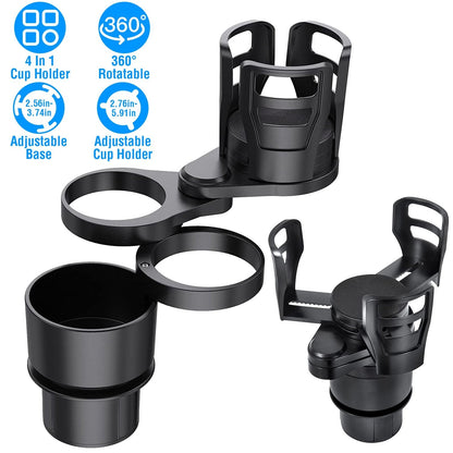 4 In 1 Car Cup Holder Expander Adapter Multifunctional Water Cup Mount Stand 360¡ Rotating Drink Bottle Organizer with Adjustable Base