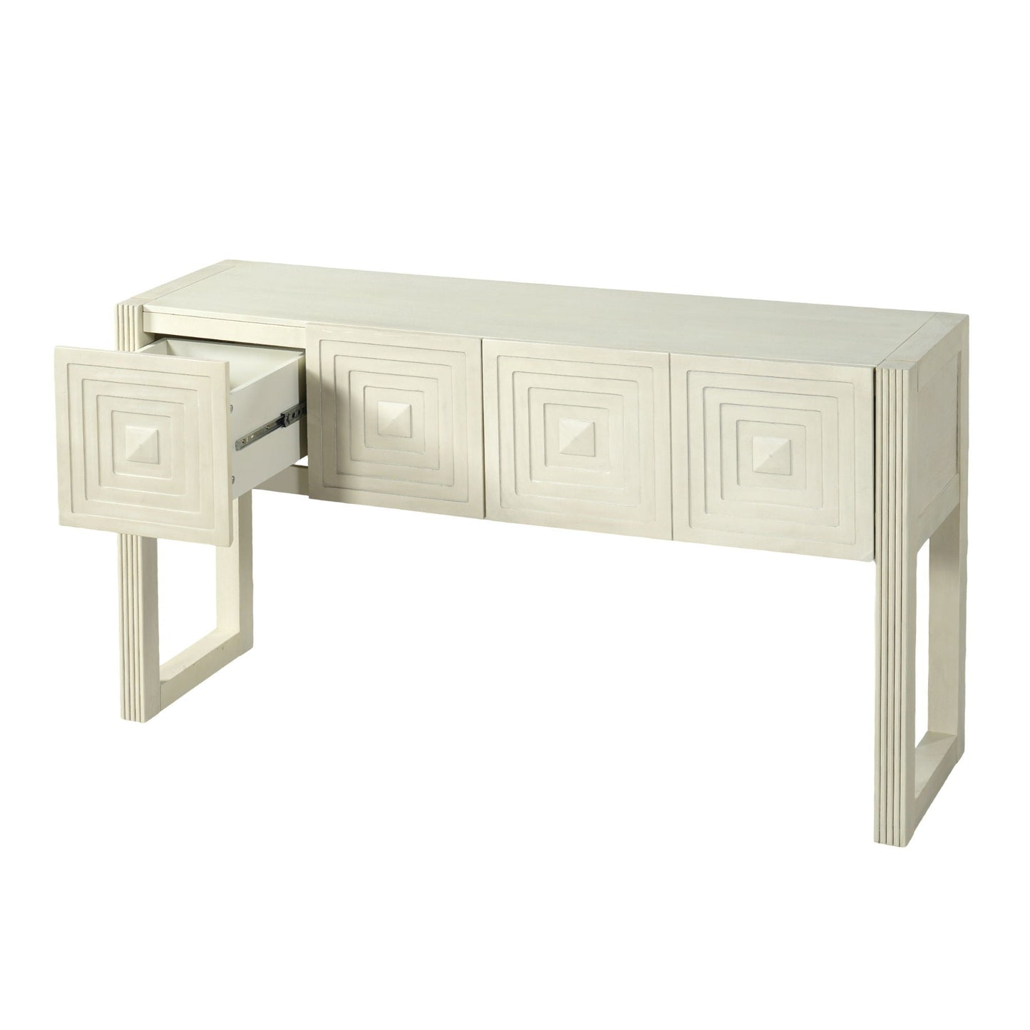 Geometric Carved Console Table With 3 Soft Close Drawers