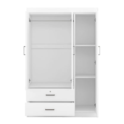 3-Door Mirror Wardrobe with Shelves, White