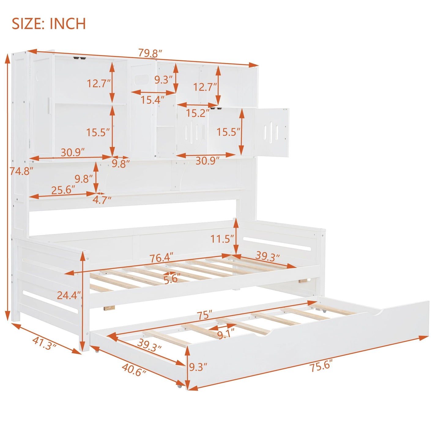 Daybed With All-In-One Cabinet And Shelf