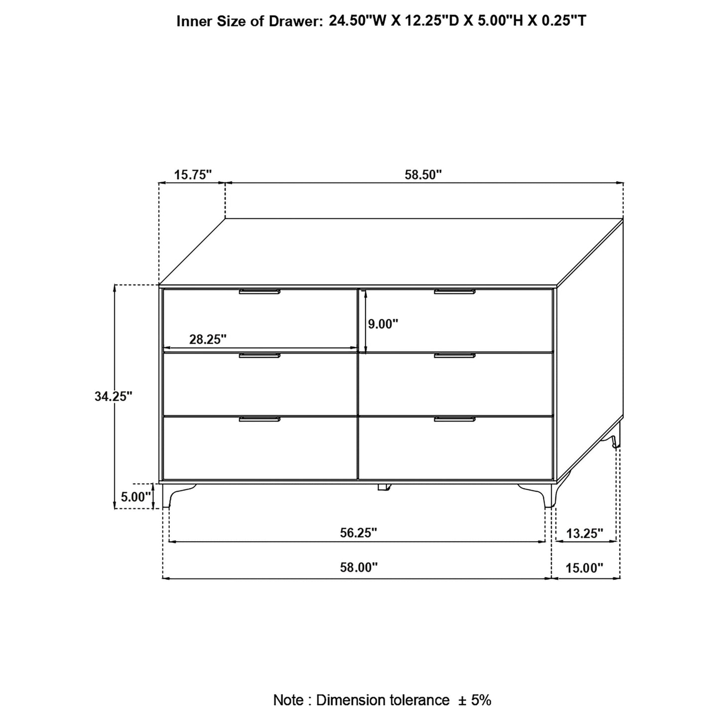 Karena - Rectangular 6 Drawer Dresser - White