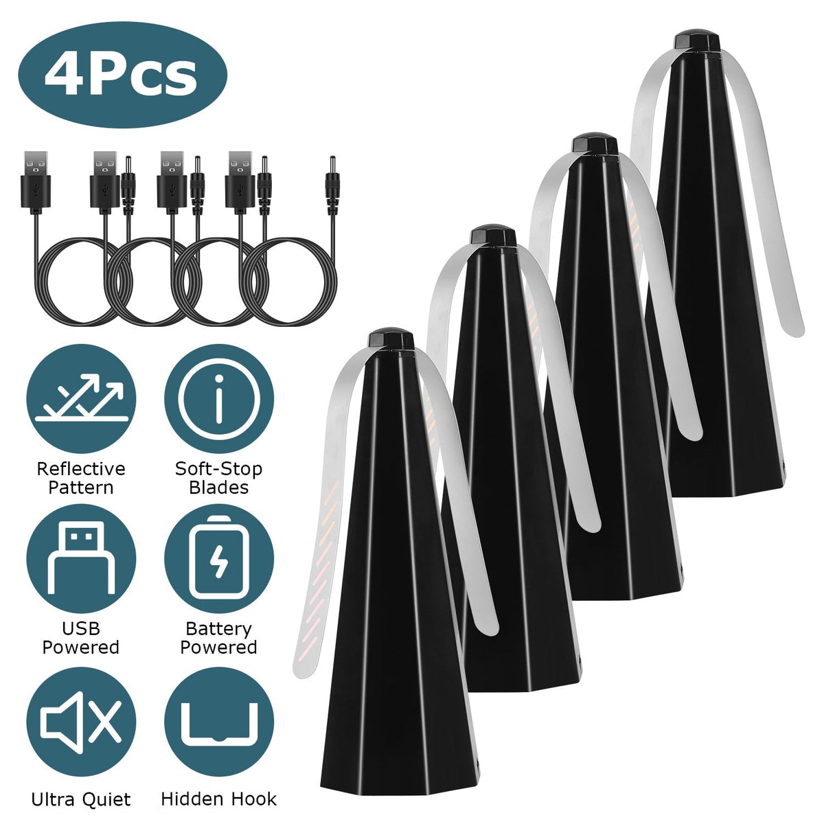 4Pack Fly Table Fans Battery USB Powered Bug Fans Food Fans Fly Table Spinners Traps with Hook for Party BBQ Picnic Camping