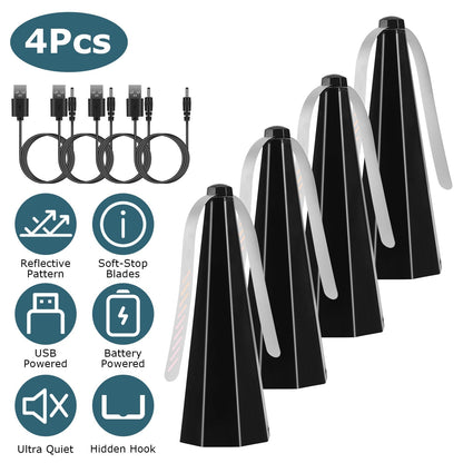 4Pack Fly Table Fans Battery USB Powered Bug Fans Food Fans Fly Table Spinners Traps with Hook for Party BBQ Picnic Camping