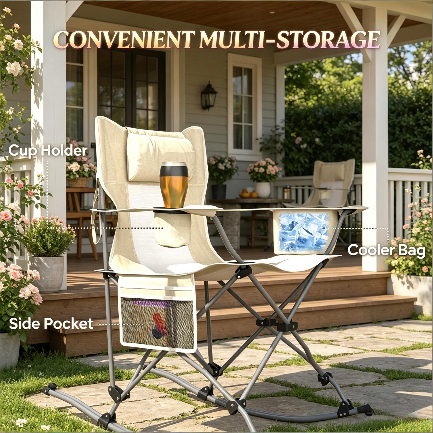 Set of 2 Rocking Park Chairs - Portable Folding Camping Chairs