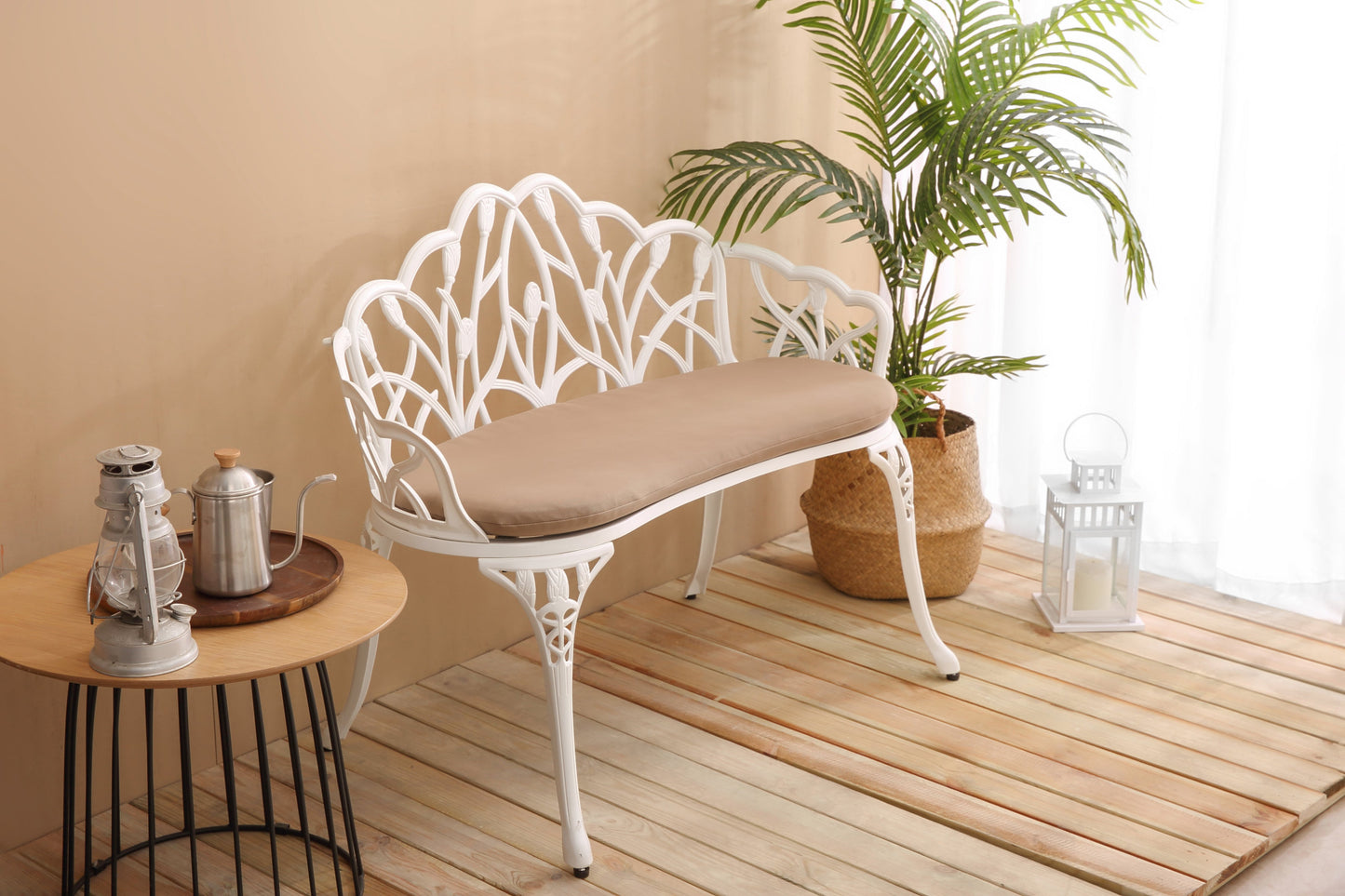 Tulip Patio Garden Bench Metal Park Bench Cast Aluminum Outdoor Furniture