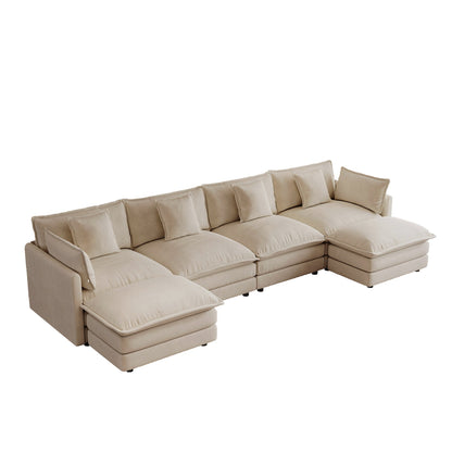 Oversized U Shape Sofa with 2 Ottomans in Light Coffee