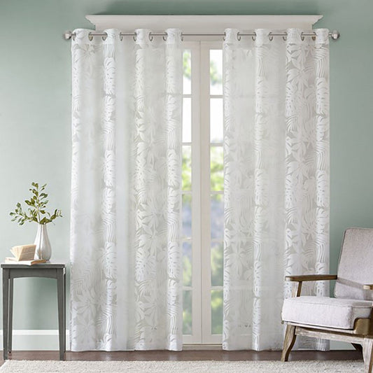 Palm Leaf Burnout Sheer Window Curtain White 50x63