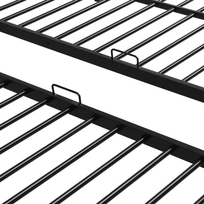 Modern Metal Triple Bunk Bed With Vertical Ladder, Safety Rail, And Storage Shelf - Black