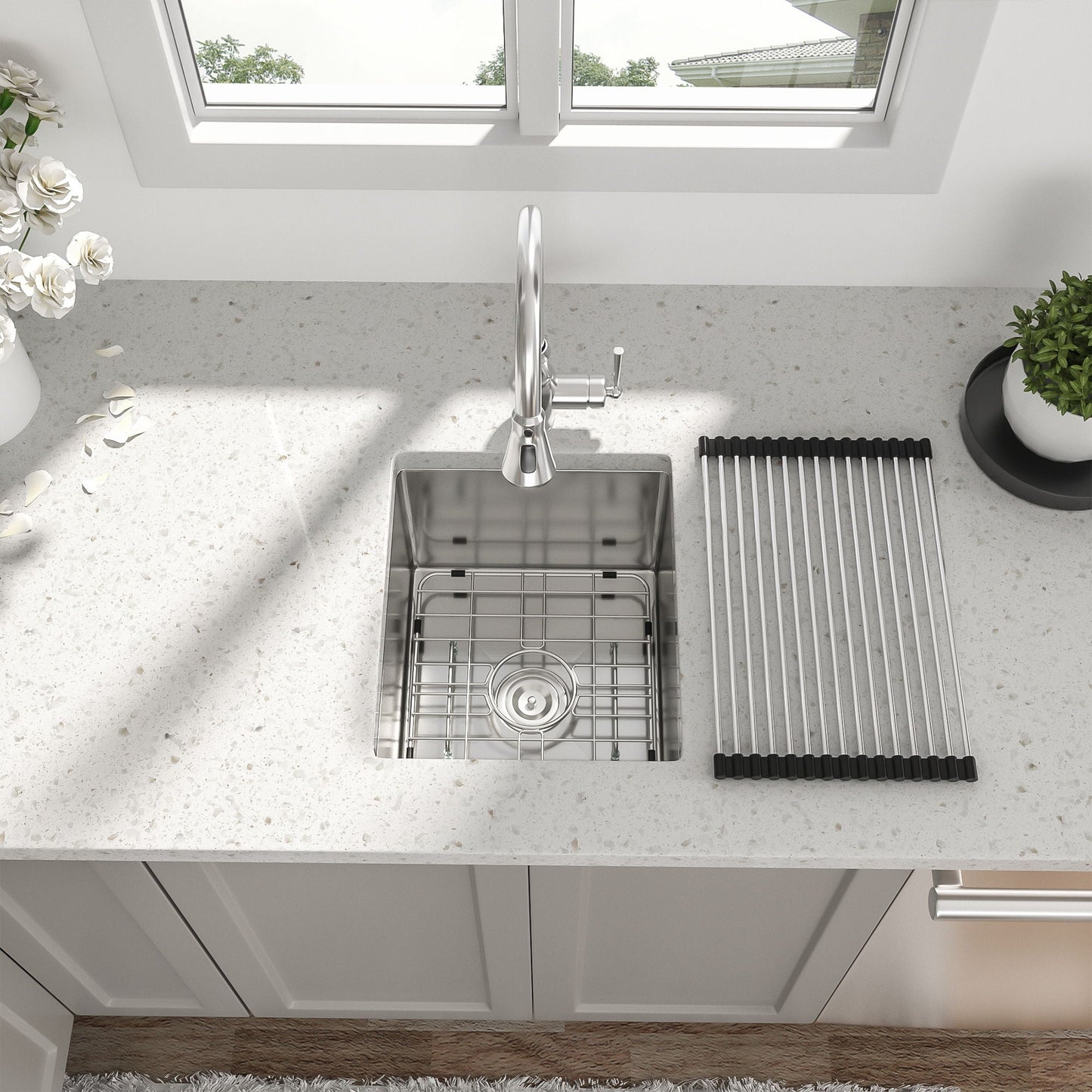 13" Undermount Kitchen Sink 16 Gauge Single Bowl - Brushed Nickel