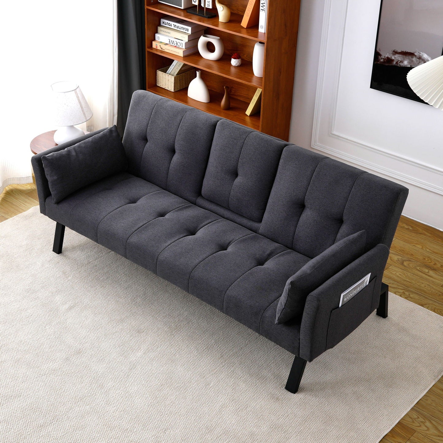 Sofa Bed With Foldable Design And Cup Holder