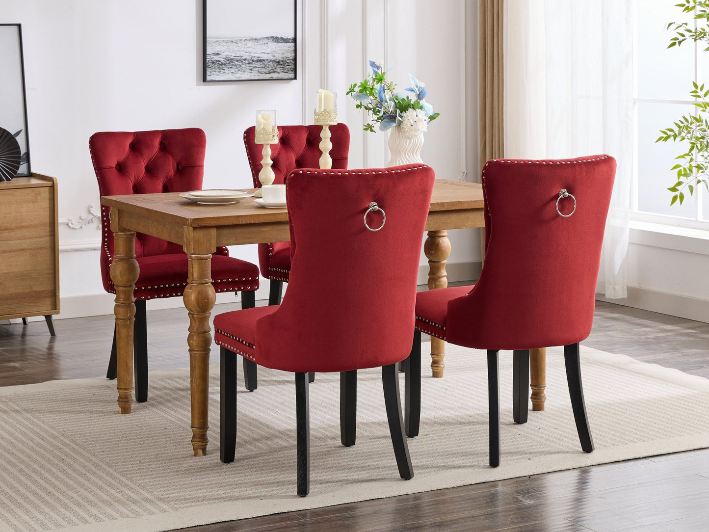 Classic Velvet Dining Chairs - Burgundy (Set of 2)