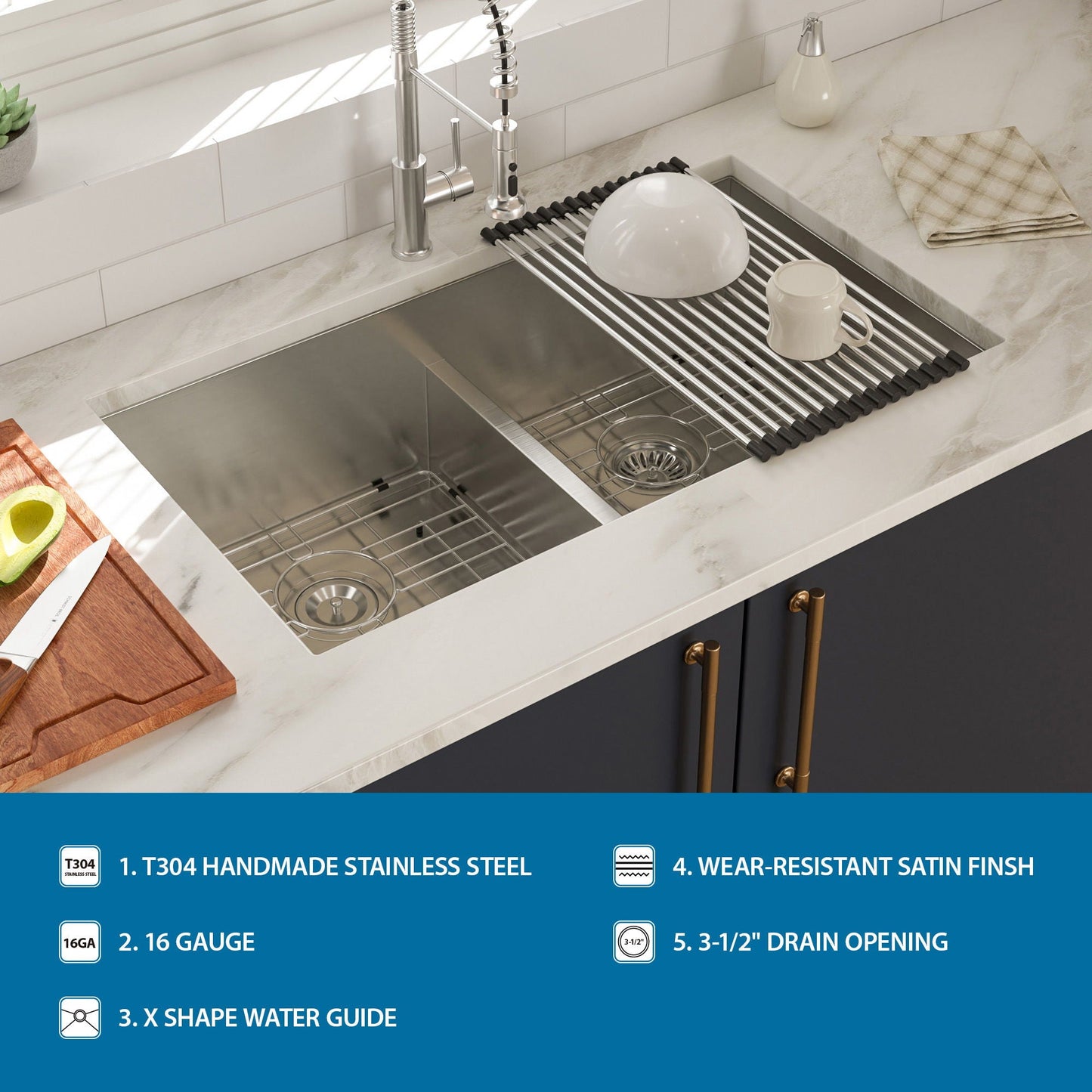 Modern Double Bowl Undermount Sink Design With 10" Deep Basins