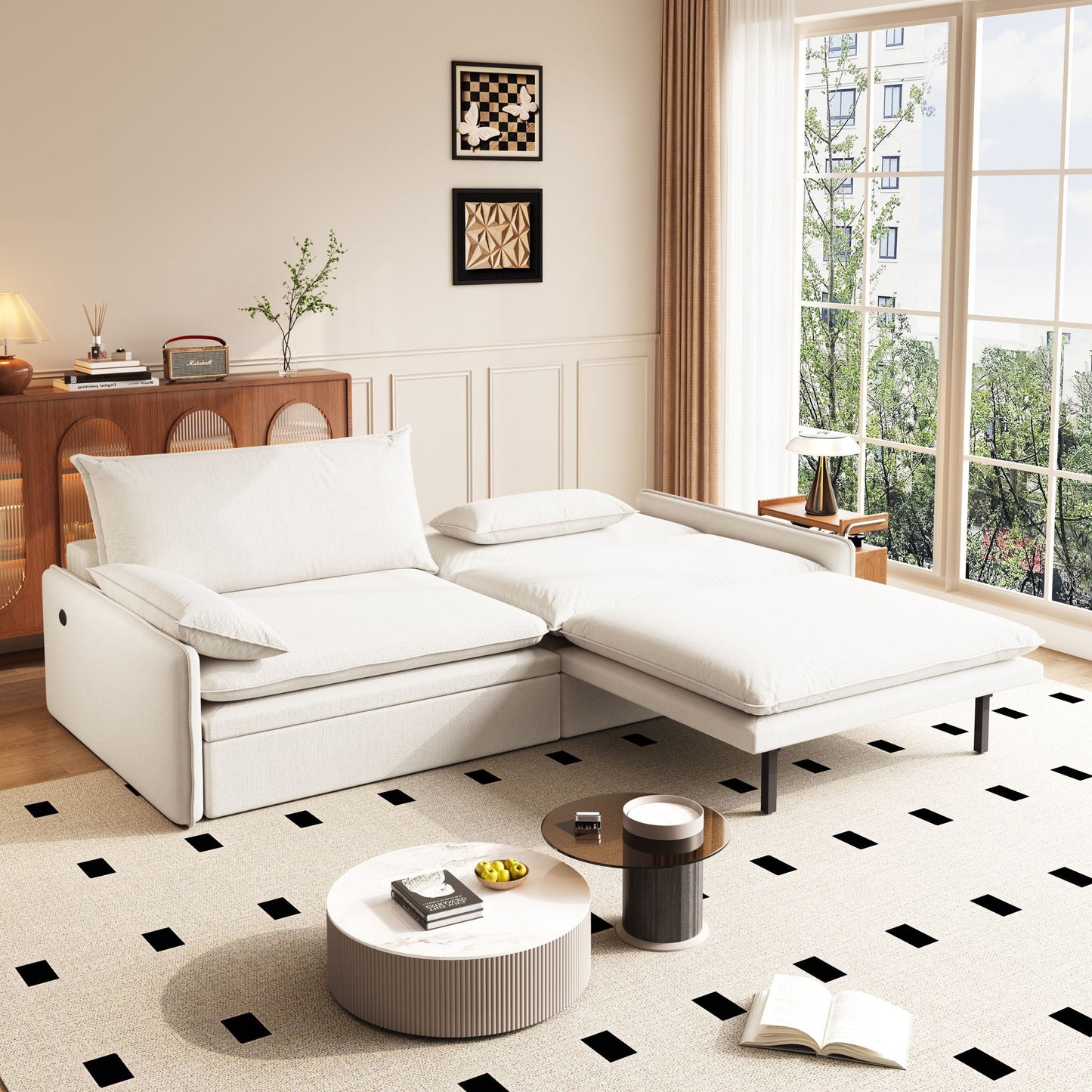 4 Seat Convertible Sleeper Sofa Bed, Modern With Storage