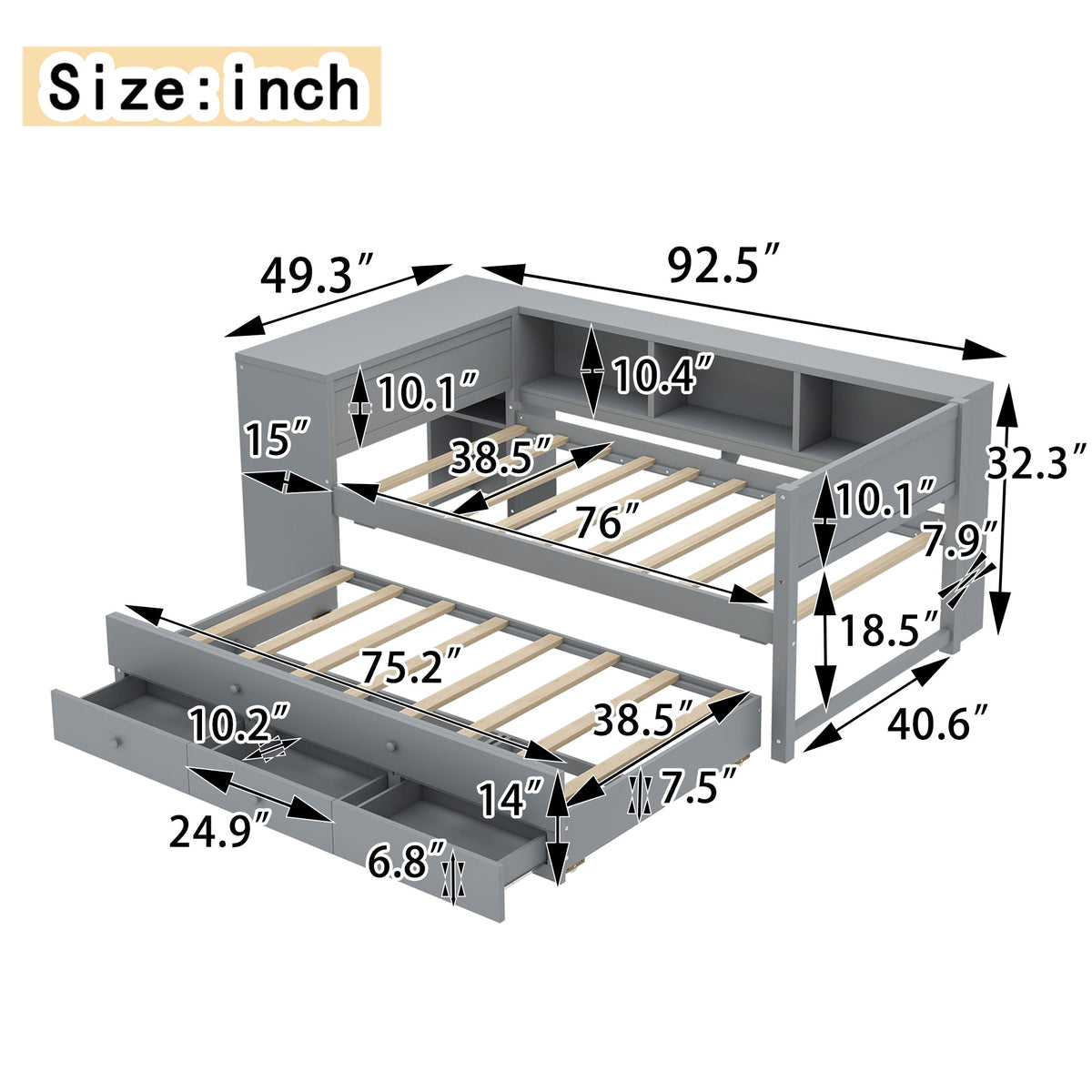 Twin Size Daybed with Trundle and Storage