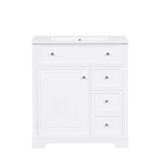 Bathroom Vanity With Sink Top, Cabinet With Door And 2 Drawers - White