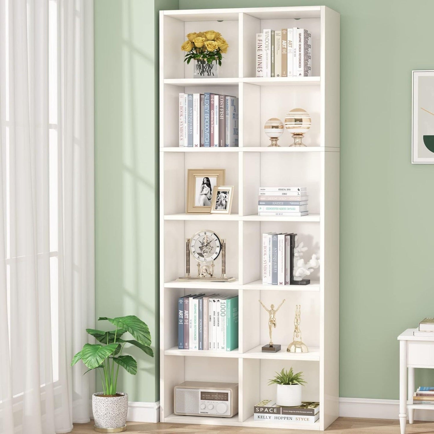 Narrow 12 Cube Bookcase With Closed Back For Living Room - White