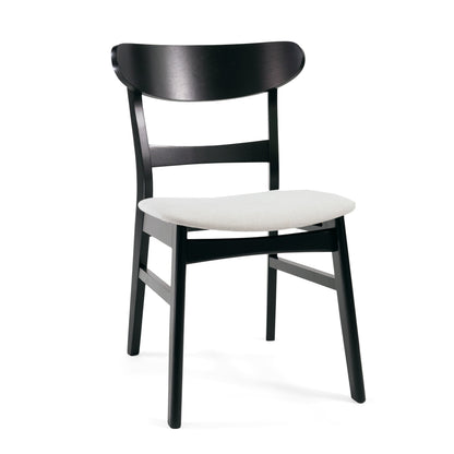 Set of 2 Mid-Century Dining Chairs - Upholstered Seat, Rubberwood Legs