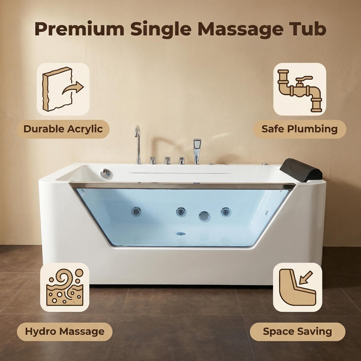 67" Whirlpool Bathtub with Hydrotherapy Jets and Glass Panel