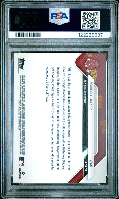 Graded 2025 Topps Now Marcelo Mayer #214 Orange Foil /25 Rookie RC Baseball Card PSA 9 Mint