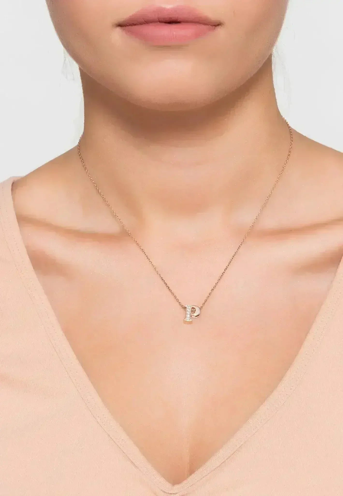 Diamond Initial Letter Pendant Necklace Silver P | Femstylo