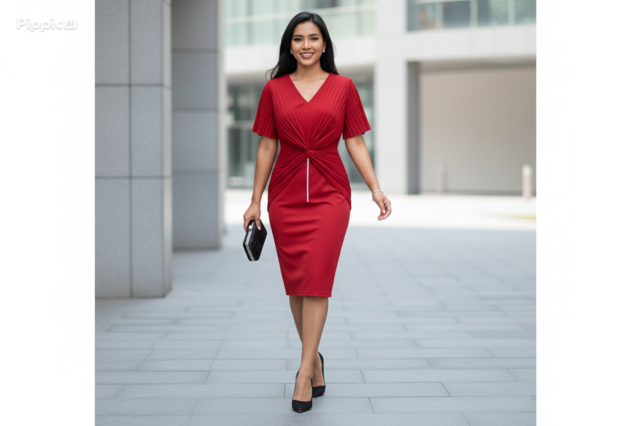 New elegant red Slim Waist evening dress