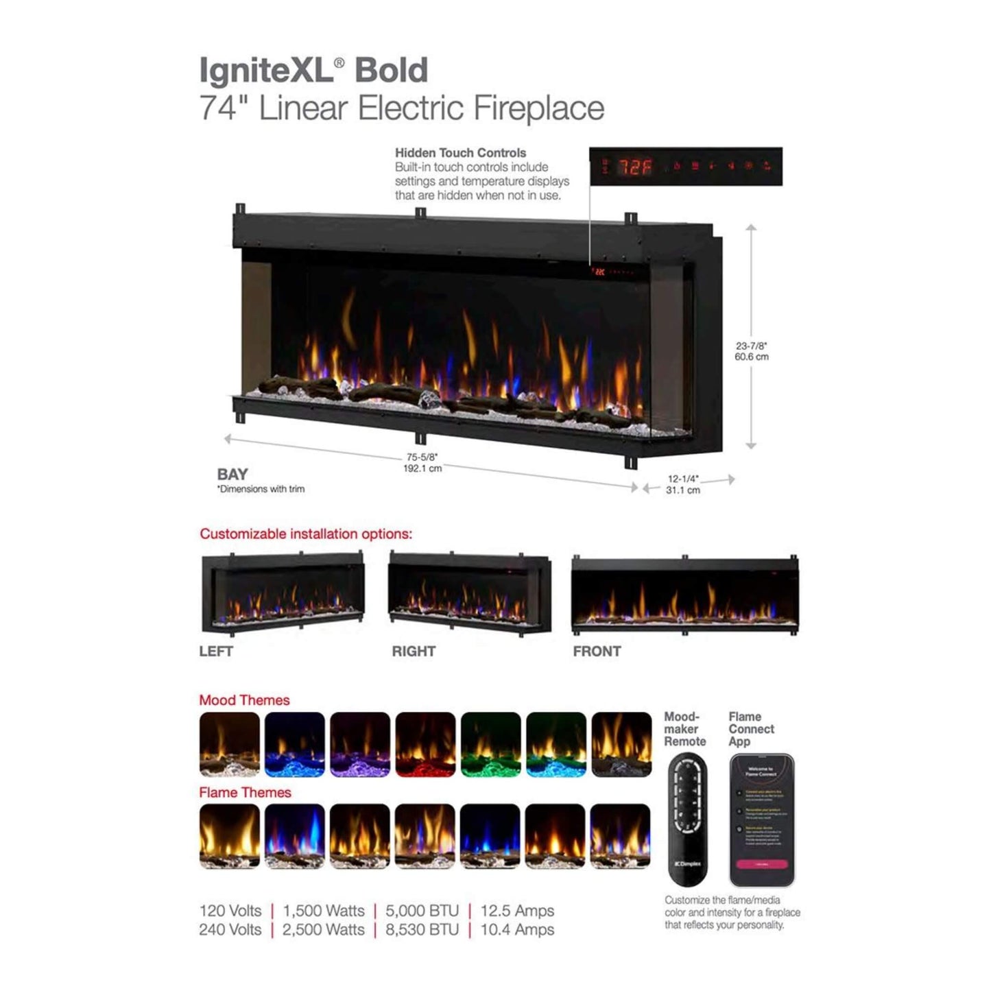 Dimplex IgniteXL Bold 74-Inch Deep Built-In Linear Electric Fireplace [XLF7417-XD] (SAK78959)