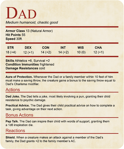 D&D Dad Shirt With Stat Block