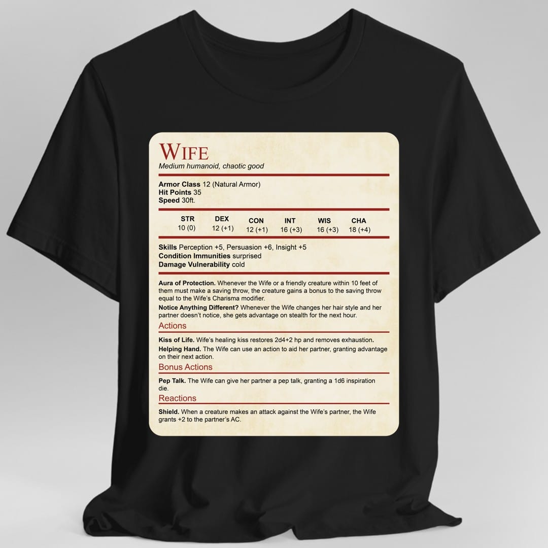 D&D Wife Stat Block T-Shirt