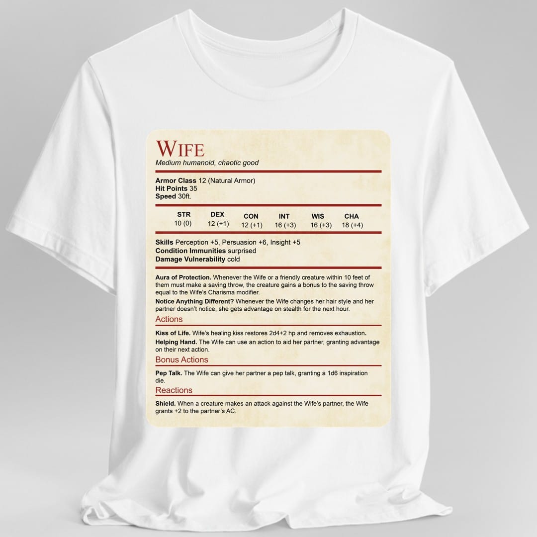 D&D Wife Stat Block T-Shirt