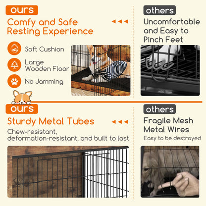 Dog Crate Furniture with Cushion and Double Doors for Small/Medium Dogs-33 Inches