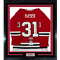 Framed Autographed/Signed Dominik Hasek 35x39 Chicago Red Hockey Jersey JSA COA