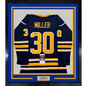 Framed Autographed/Signed Ryan Miller 35x39 Buffalo Blue Hockey Jersey JSA COA