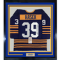 Framed Autographed/Signed Dominik Hasek HOF 14 35x39 Buffalo Alternate Blue Hockey Jersey JSA COA