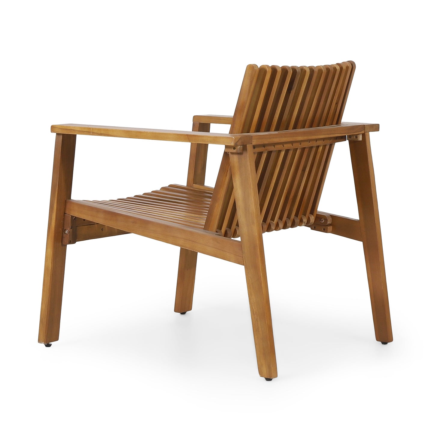 Outdoor Acacia Wood Slatted Club Chairs, Set of 2, Teak Finish