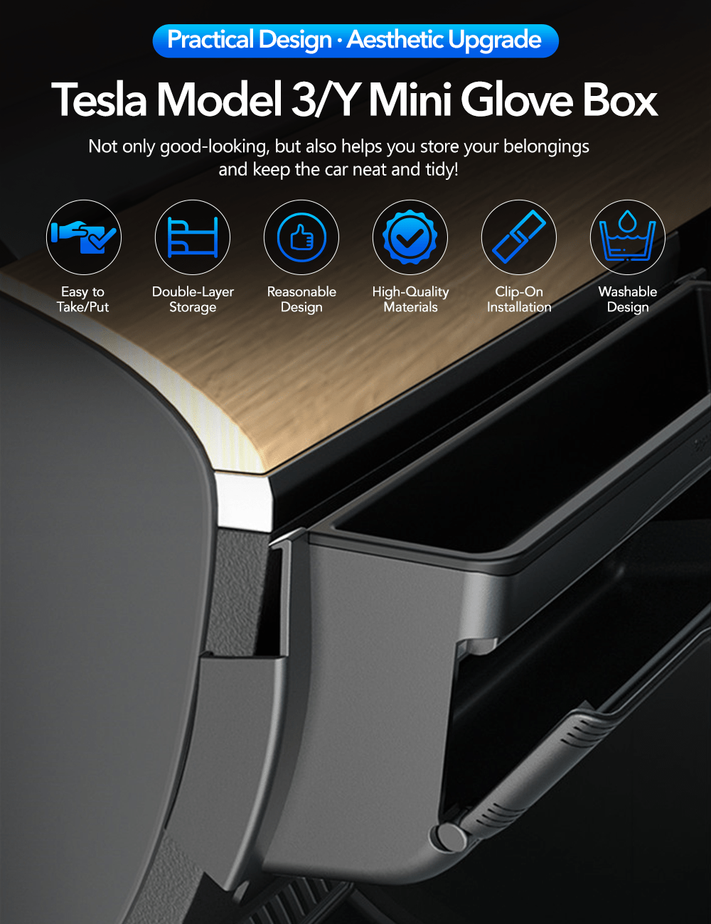 Driver Mini Glove Box for Tesla Model Y
