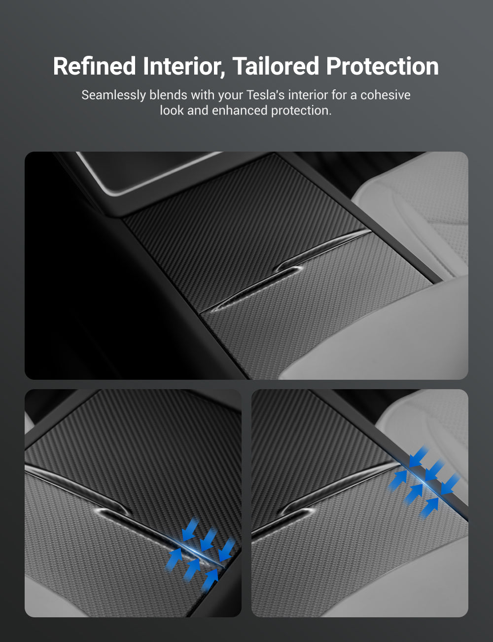 Dry Carbon Fiber Center Console Cover For Model Y Juniper / Model 3 Highland / Model YL
