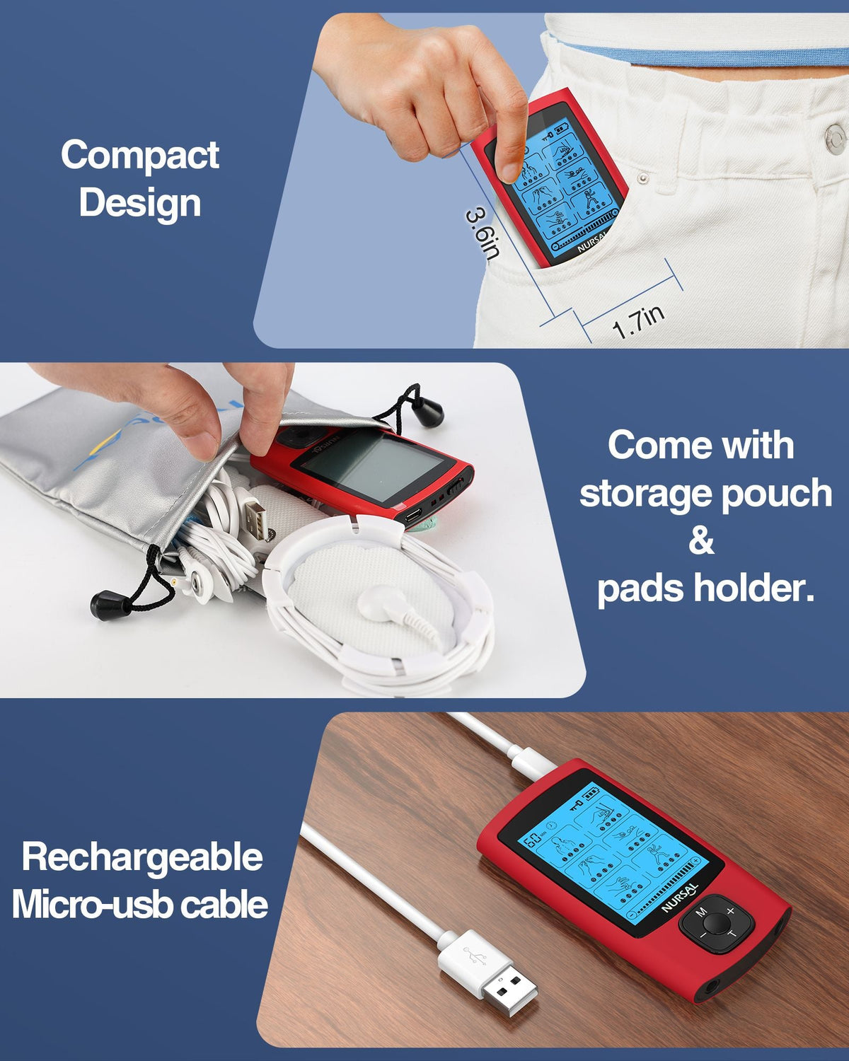 24-Mode TENS &amp; EMS Unit – Rechargeable Muscle Stimulator with 8 Pads