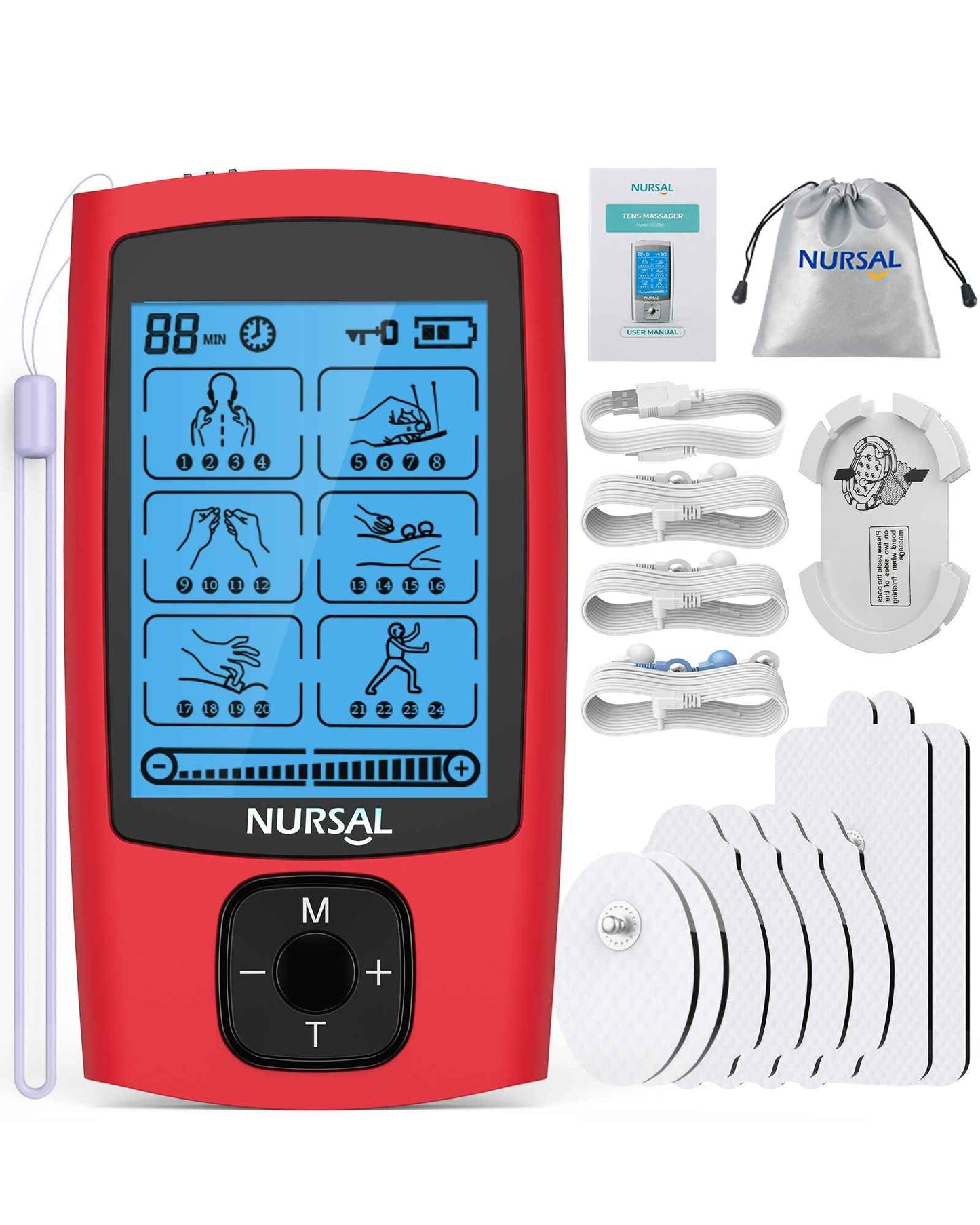 24-Mode TENS &amp; EMS Unit – Rechargeable Muscle Stimulator with 8 Pads