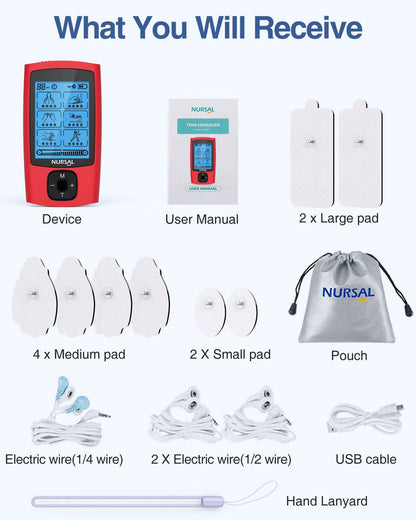 24-Mode TENS &amp; EMS Unit – Rechargeable Muscle Stimulator with 8 Pads