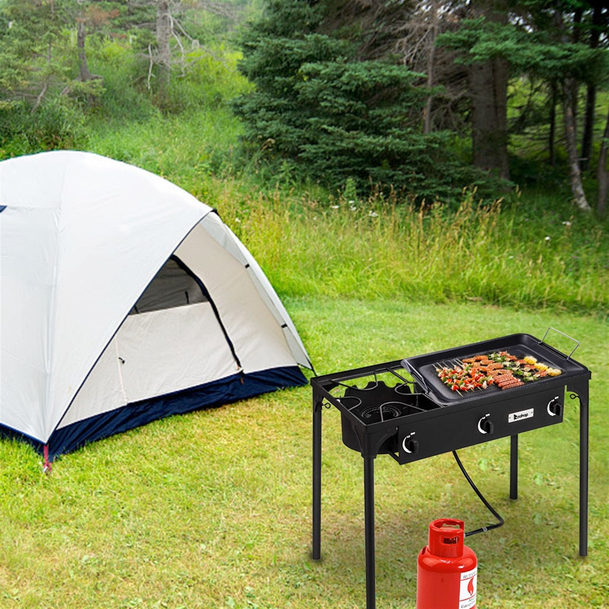 225,000 BTU Outdoor Propane Camp Stove – 3 Burner Cooker