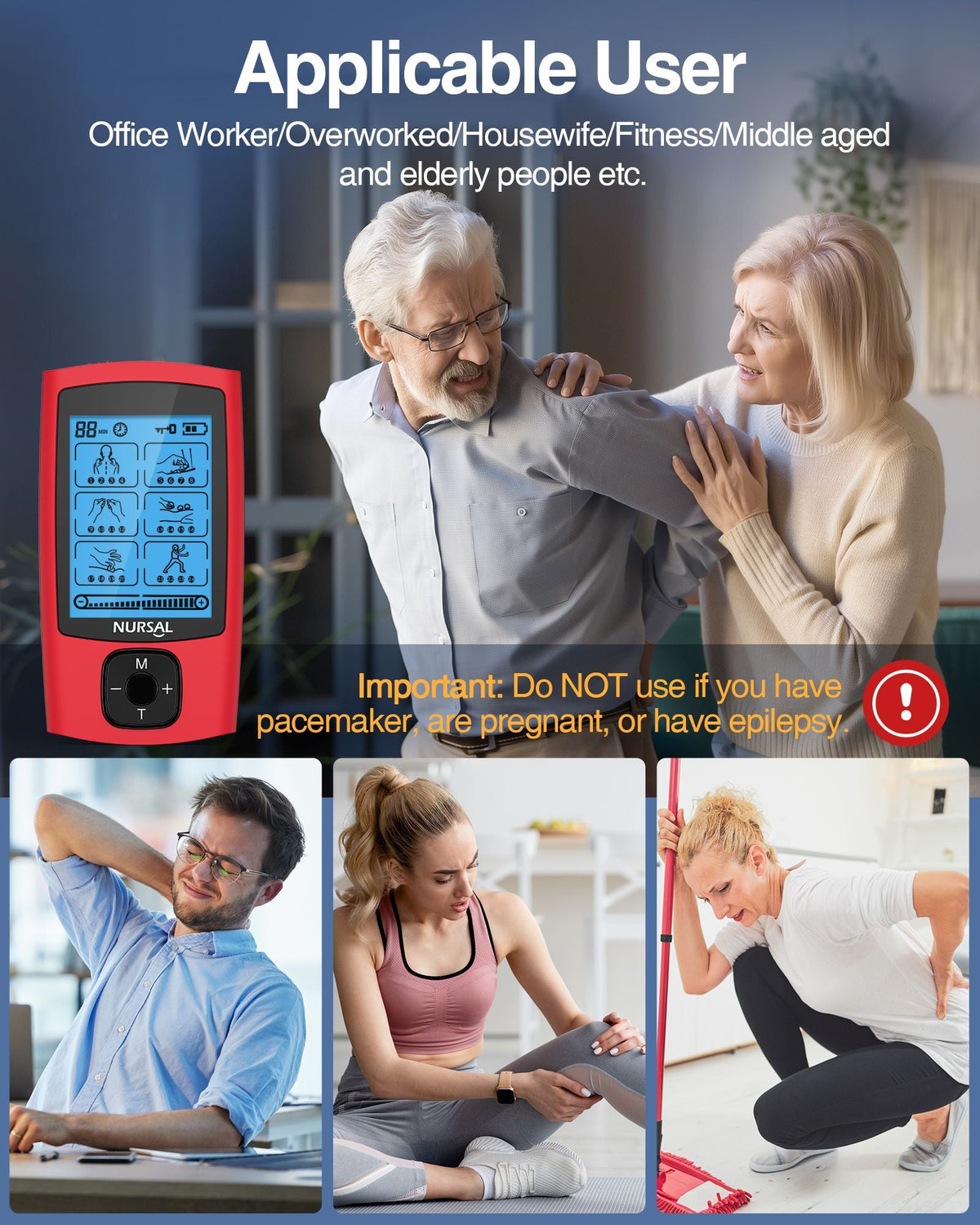 24-Mode TENS &amp; EMS Unit – Rechargeable Muscle Stimulator with 8 Pads