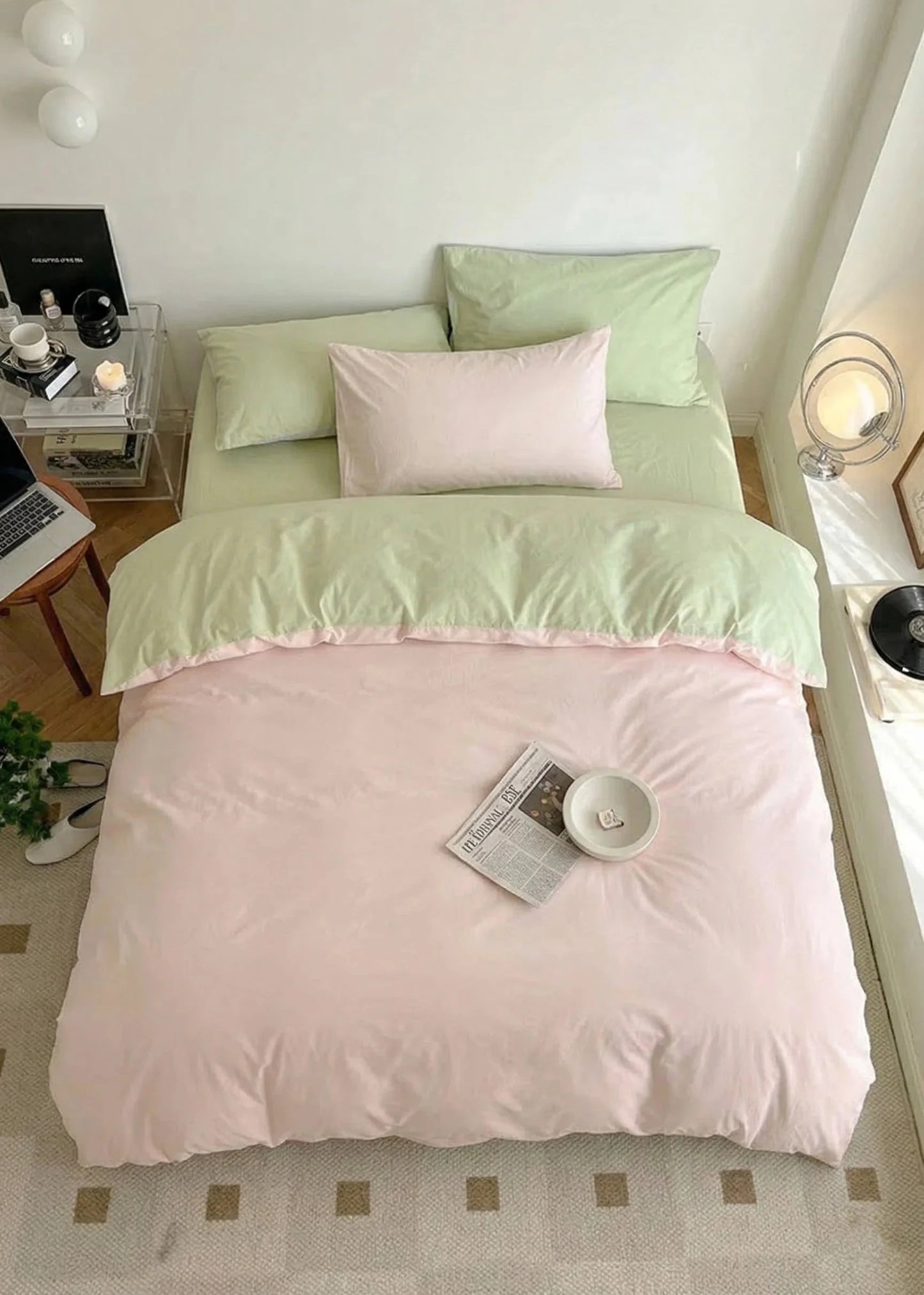 Duo Bedding Set / Pink + Green