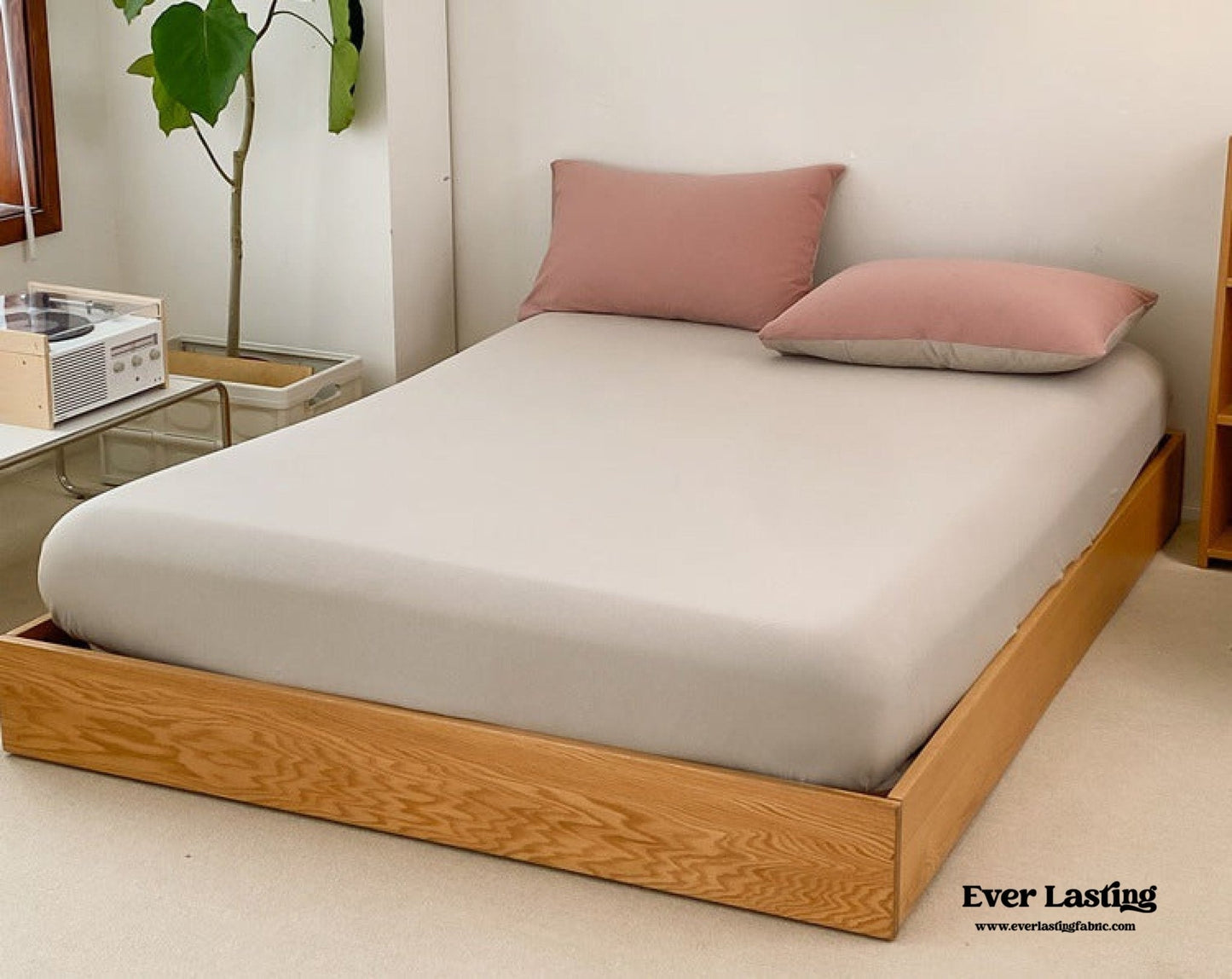 Duo Earth Tone Jersey Knit Bedding Set / Pink Beige