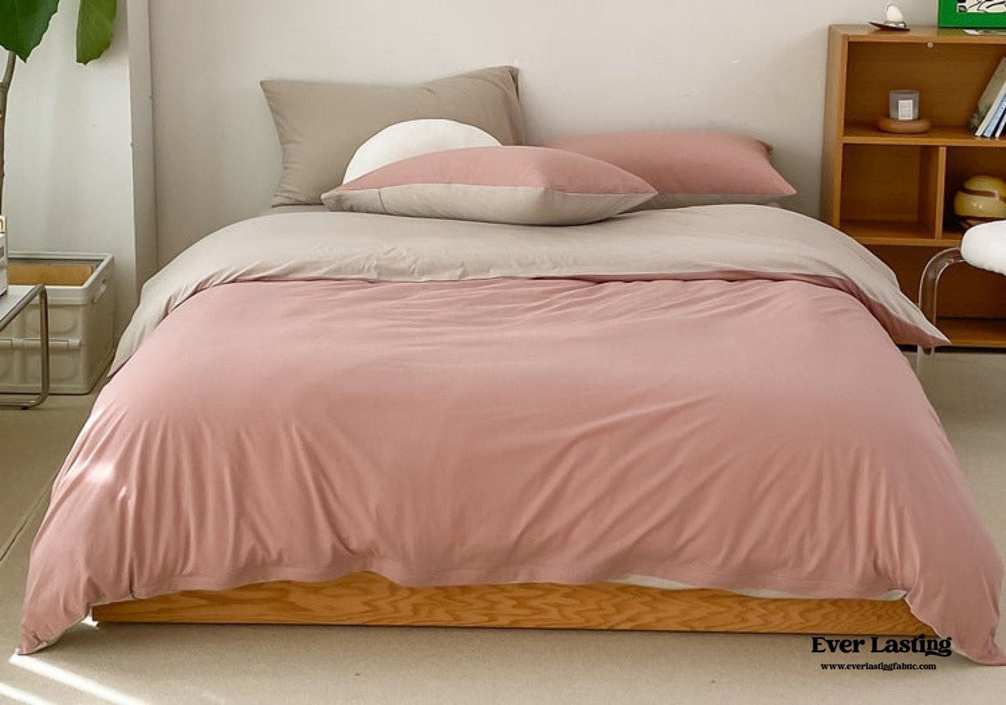 Duo Earth Tone Jersey Knit Bedding Set / Pink Beige