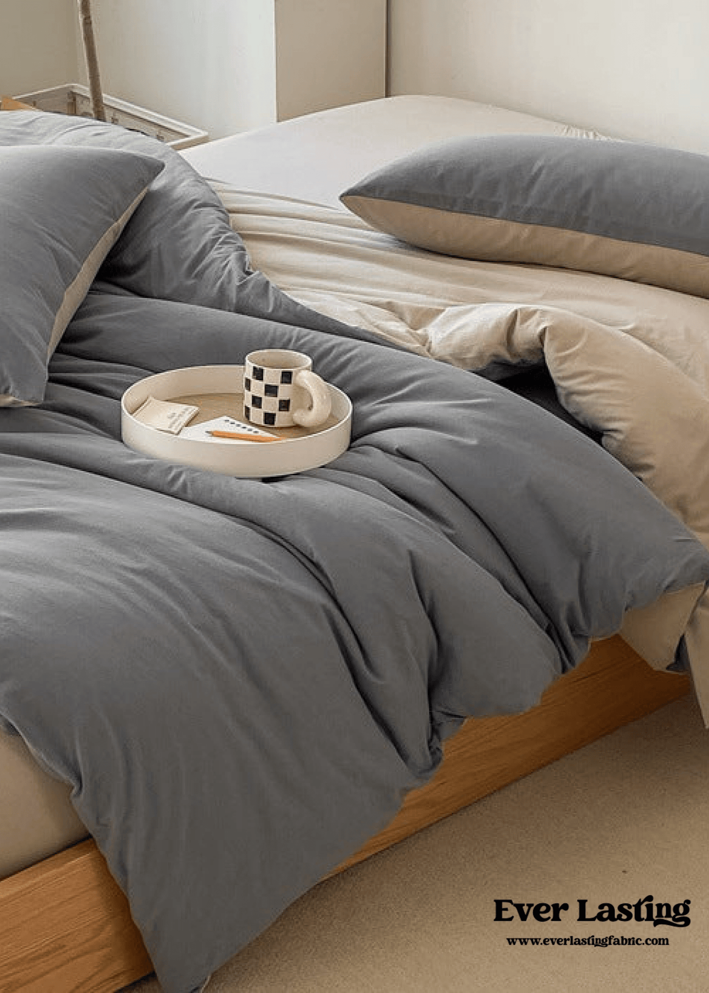 Duo Earth Tone Jersey Knit Bedding Set / Pink Beige