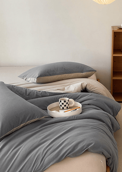 Duo Earth Tone Jersey Knit Bedding Set / Pink Beige