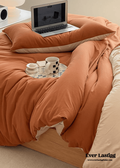 Duo Earth Tone Jersey Knit Bedding Set / Pink Beige
