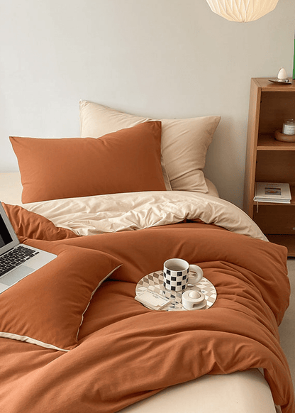 Duo Earth Tone Jersey Knit Bedding Set / Pink Beige
