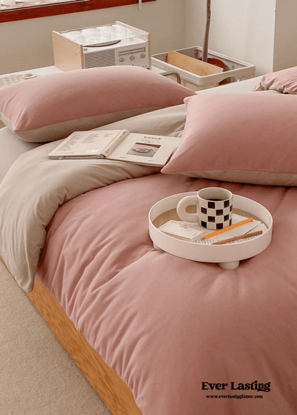 Duo Earth Tone Jersey Knit Bedding Set / Pink Beige