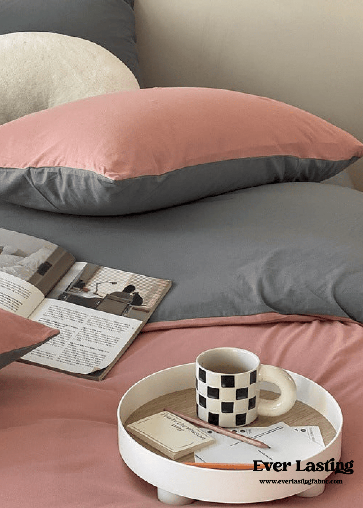 Duo Earth Tone Jersey Knit Bedding Set / Pink Beige